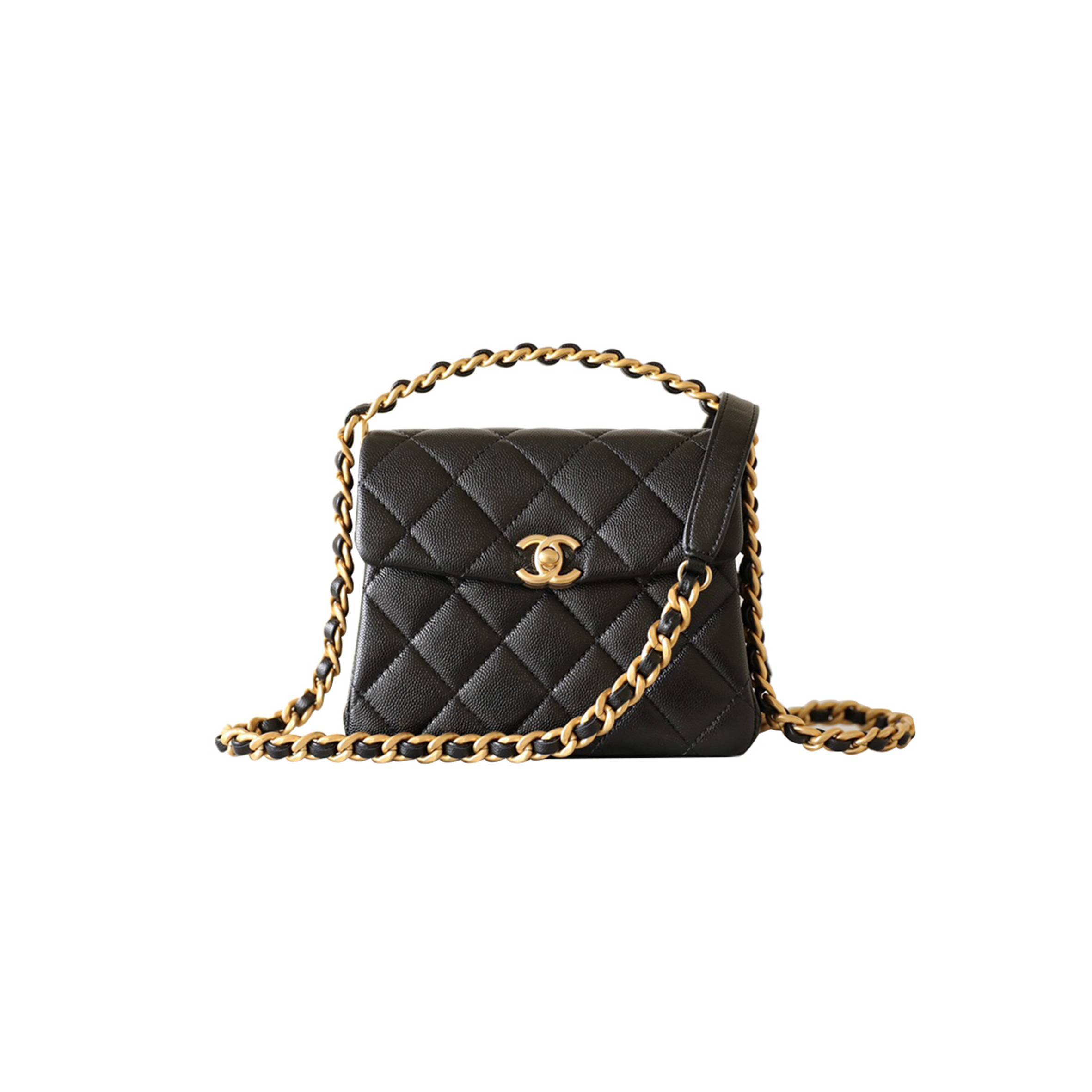 CHANEL MASTER CAVIAR QUILTED 31 RUE CAMBON TOP HANDLE FLAP BLACK AS4472 (19*15*7cm)